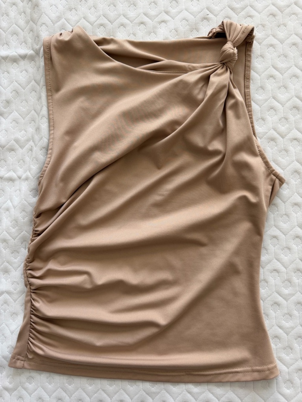 SHEIN One-Shoulder Knot Detail Tank Top in Beige
